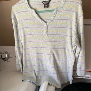 Woolrich Light Blue Striped Long Sleeve Henley Tee